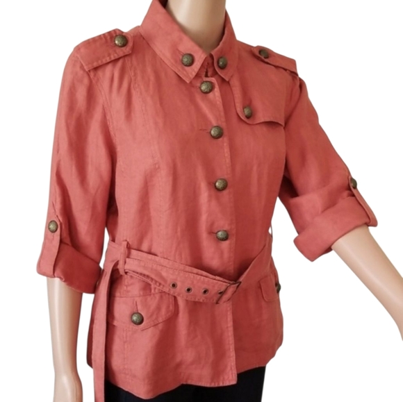 Vintage 100% Linen Top Military Combat by Live A Little / Sz M / Burnt orange - Picture 1 of 17